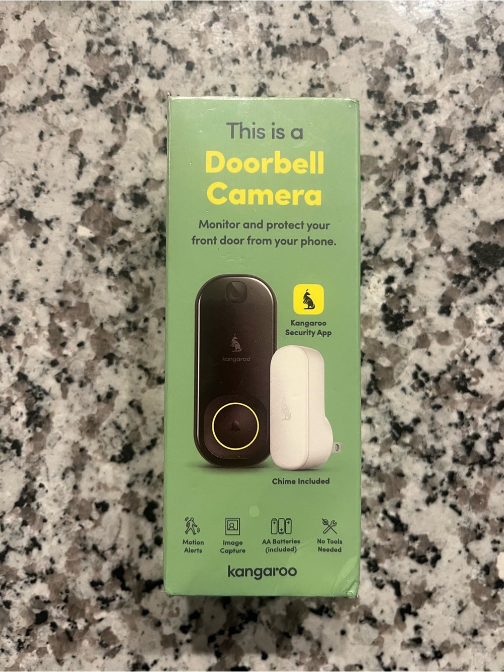 kangaROOS Black and White Doorbell Camera with Yellow Accent